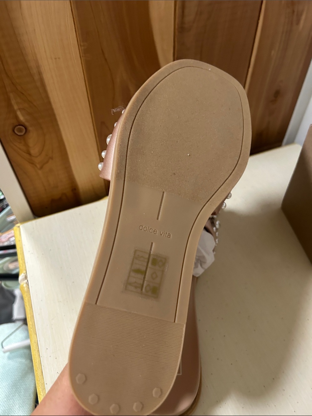 Dolce Vita Blush Pearl-Studded Slide Sandals - Picture 8 of 8